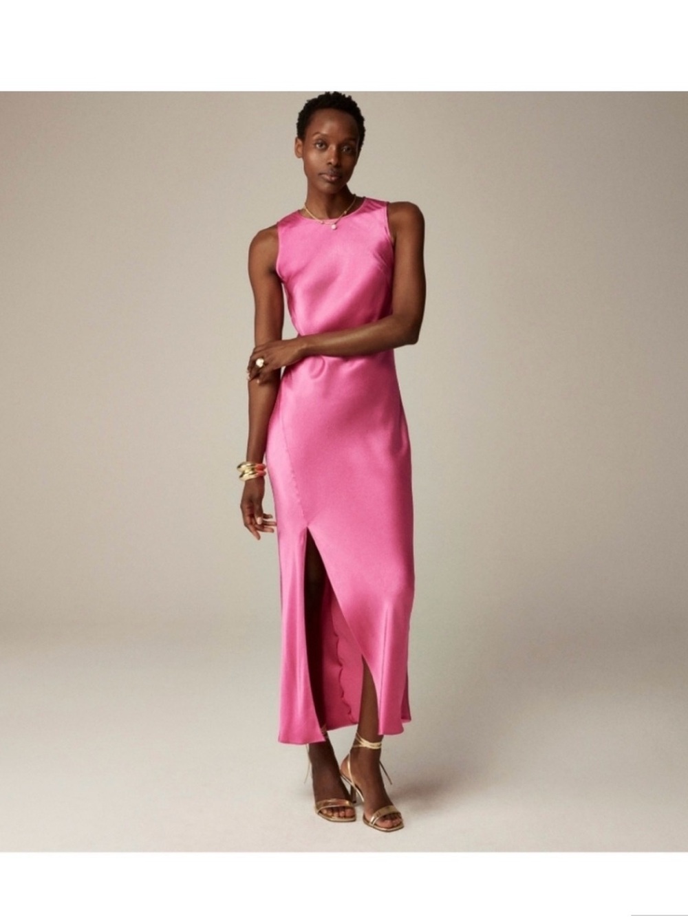 J.Crew Vibrant Pink Sleeveless Maxi Dress with Front Slit - Picture 2 of 6